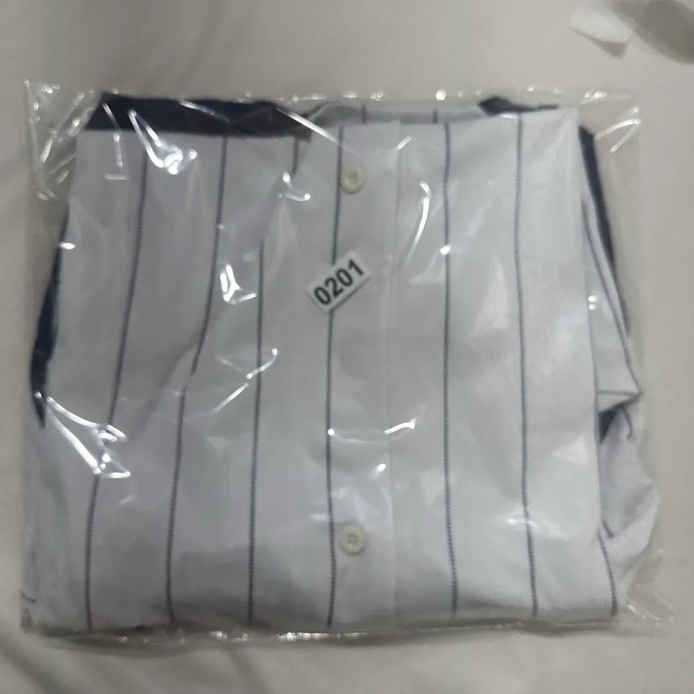 FUBU‎ Baseball Jersey XL White Pinstripe Y2K Button Front Hip Hop 2000s